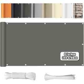 WEALSFUN Balcony Privacy Screen, Balcony Cover (390 Sizes and 8 Colours), Balcony Cladding, No Drilling, Opaque, Wind UV Protection with Eyelets, Cable Ties, Cord, 80 x 400 cm, Grey