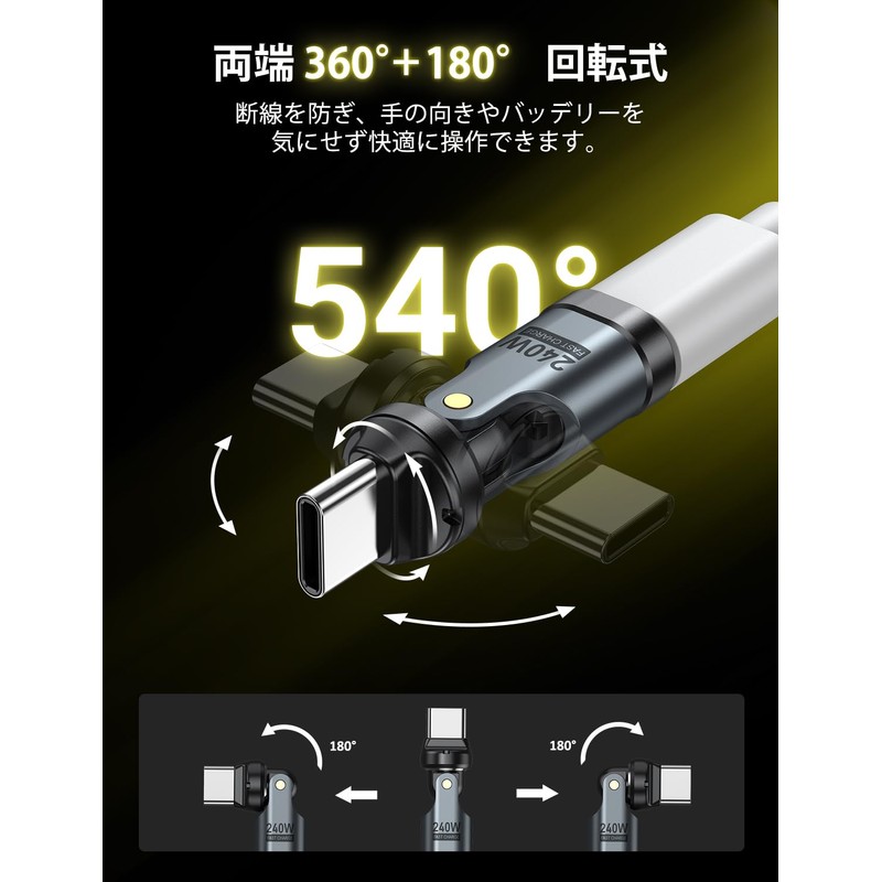 USB-C Converter Adapter, PD240W, 540° Rotation, Set of 2, Type