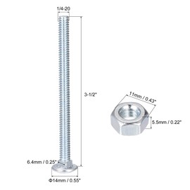 sourcing map 1/4-20 x 3-1/2" Square Neck Carriage Bolts with Nuts & Washers, Carbon Steel Coach Bolt Screws 10 Set
