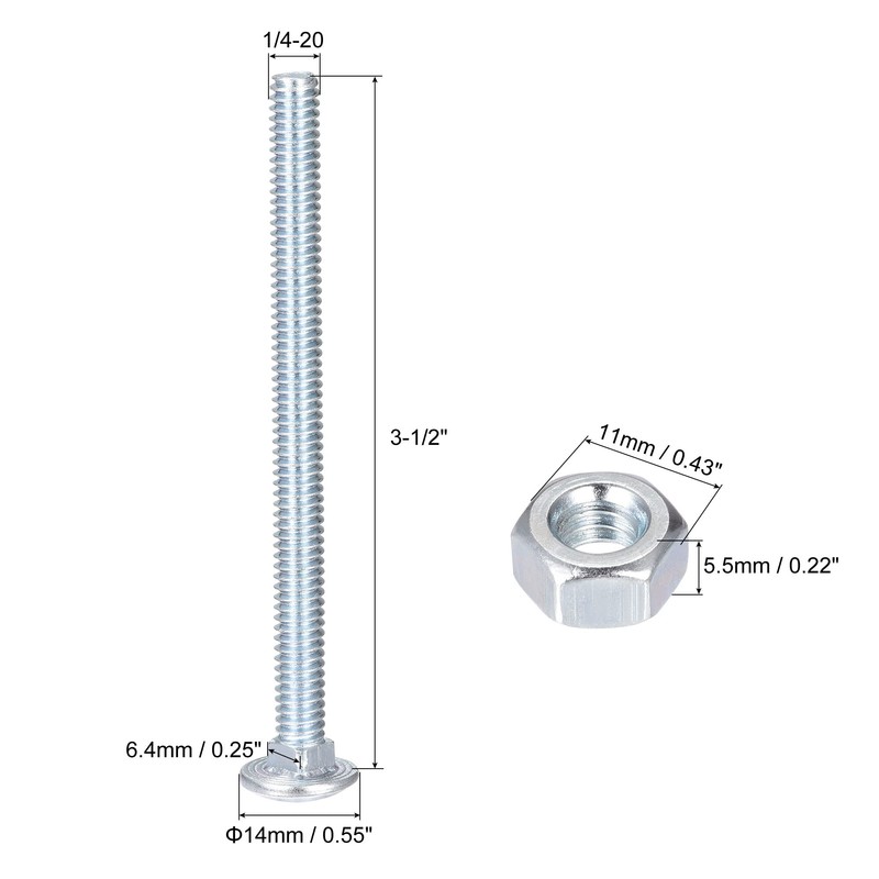 sourcing map 1/4-20 x 3-1/2" Square Neck Carriage Bolts with