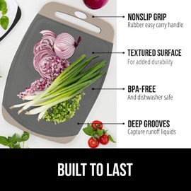 GORILLA GRIP BPA-Free Reversible Kitchen Cutting Board Set of 3, US Designed, Nonporous, Juice Grooves Catch Liquid, Slip Resistant Border, Dishwasher Safe, Durable Food Chopping Boards, Almond Gray