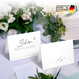 50 Wedding Place Cards 85 x 55 mm – Place Cards Wedding – Place Cards Birthday – Schön, dass du da bist Name Cards to Write Yourself with Heart, Elegant Wedding Decoration Table Decoration Grey