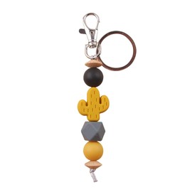 Jesemiah Cute Keychain for Women Cactus Elastic Silicone Beaded Key Ring for Car Keys Purses Charm Bag Pendant Decoration Key Chain Key Holder (Tumeric Yellow Cactus)