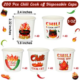 RimCereal 400 Pcs Chili Cook Off Party Decorations Include 200 Pcs Disposable Sample Chili Cook Off Tasting Paper Cups and 200 Pcs Wooden Spoons for Chili Cook Off Party Supplies