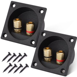 Facmogu 2PCS 2.2 Inch Square 2-Way Speaker Box Terminal Cup with Banana Plugs, Screw Type Binding Post Subwoofer Box Speaker Terminal Plates for DIY Home Car Stereo Subwoofer