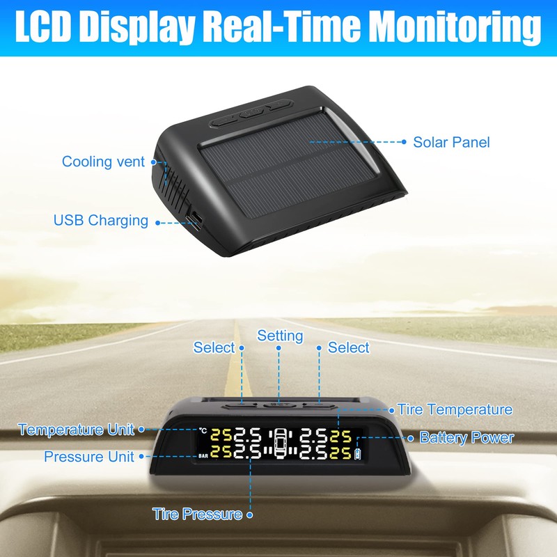 X AUTOHAUX RV Tire Pressure Monitoring System TPMS Wireless Solar