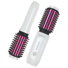 Youbella Cordless Hair Curling Iron Brush, Mini Travel Hot Straightener Comb, 3-in-1 Portable Wave Curling Wand, 1.5″ Ionic Heated Brush, USB Rechargeable Hair Curler, White