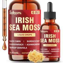 6in1 Sea Moss Liquid Drops Blend with Botanicals Including Black Seed, Burdock Root, Bladderwrack, Ashwagandha, and Soursop Leaves for Hair, Skin & Immune - 1 FL Oz - 30 Day Supply