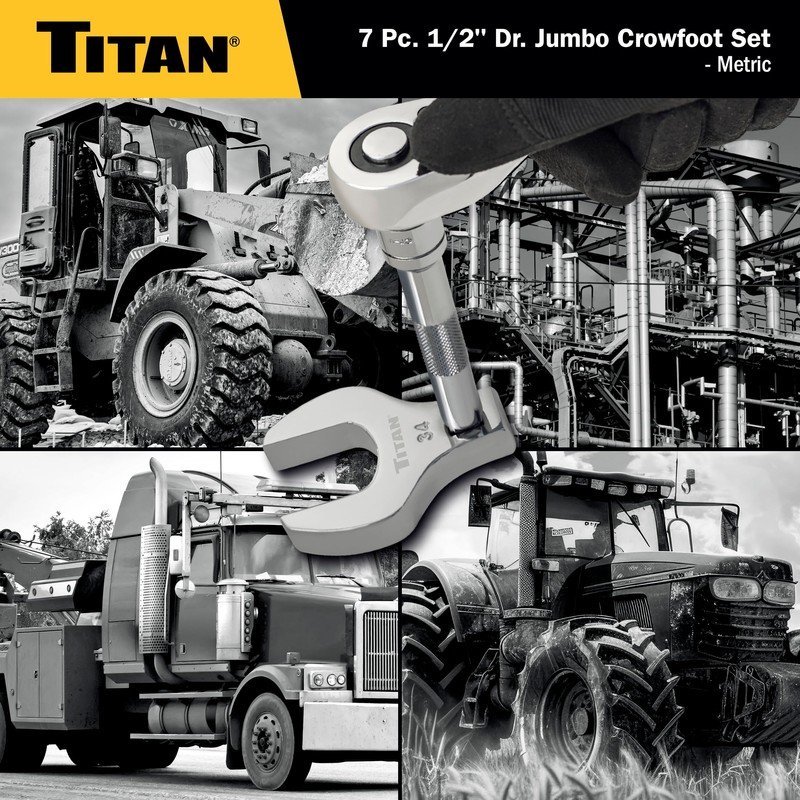 Titan 17670 7-Piece 1/2-Inch Drive Metric Jumbo Crowfoot Wrench Set