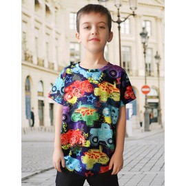 Enlifety Boys Shirts Size 4 Neon T-Shirts 5T Car 3D Printed Soft Short Sleeve Clothes for Back to School Gift