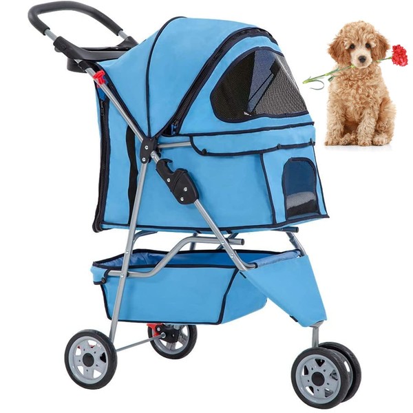 FLL Pet Dog Stroller with Storage Basket Foldable Lightweight Travel