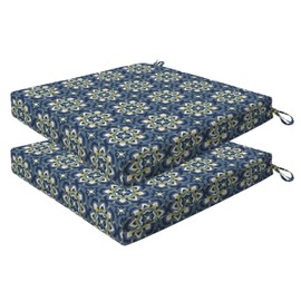 Honeycomb Essentials Outdoor Square Seat Cushions, 19" x 19", Medina Medallion Blue Patio Chair Cushion 2-Pack