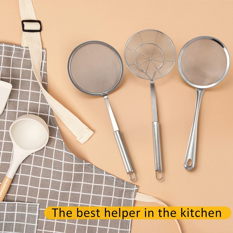 Shappy 3 Pieces Spider Strainer Skimmer Spoon Set, Stainless Steel
