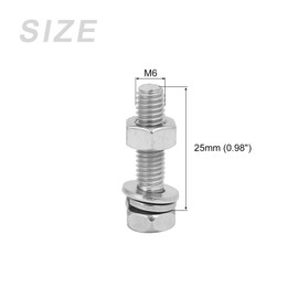 METALLIXITY Hex Bolts Hex Bolts Nuts M6x25mm Set of 6 304 Stainless Steel Full Bolt Nuts with Flat Washers & Lock Washers Furniture Repair Silver Tone