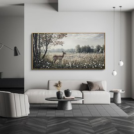 yiijeah Farmhouse Wall Decor - Large Canvas Wall Art Artwork Deer Landscape Vintage Floral Rustic Print Neutral Picture Artwork for Home Living Room Bedroom Office Decoration