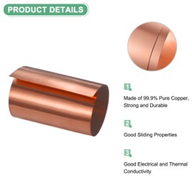M METERXITY Copper Sheet Roll, 39"x 2.4"x 0.002"(LxWxT) Copper Foil Sheet Roll, Pure Copper Strip for House Repair/DIY Projects/Electrical/Crafts/Roofing Flashing Roll