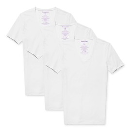 Tommy John Men's Cool Cotton Deep V-Neck Undershirt - Stay-Tucked Fit, 3-Pack, White, L