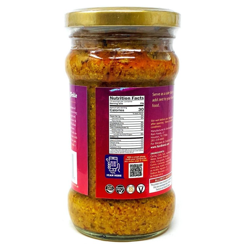 Rani Carrot & Chilli Pickle Hot (Achar, Spicy Indian Relish)