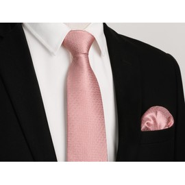 HISDERN Pink Ties for Men Wedding Blush Tie and Pocket Square Set Rose Gold Silk Neckties Dusty Rose Necktie Handkerchief Mavue Peach Woven Mens Tie