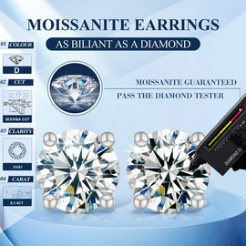 YIMERAIRE Moissanite Earrings, 5MM Diamond Stud Earrings For Women Men 925 Sterling Silver Diamond Earrings Shiny Hypoallergenic White Gold Earrings Stud With Screw Backs Birthday Gifts for Her Him