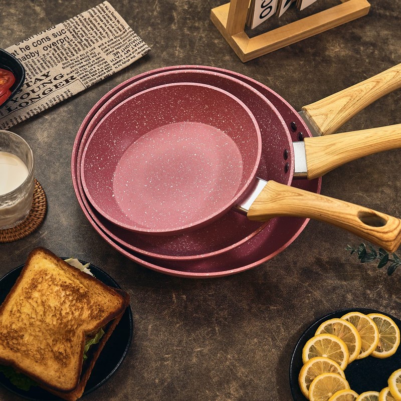 Frying Pan Nonstick Set, 8" & 9.5" & 11" Pink