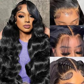 Beworthair 13x6 Body Wave Lace Front Wigs Human Hair Pre Plucked 220% Density HD Transparent Lace Frontal Wigs Human Hair Lace Front Wigs for Women With Baby Hair Wig (Black, 26 Inch)