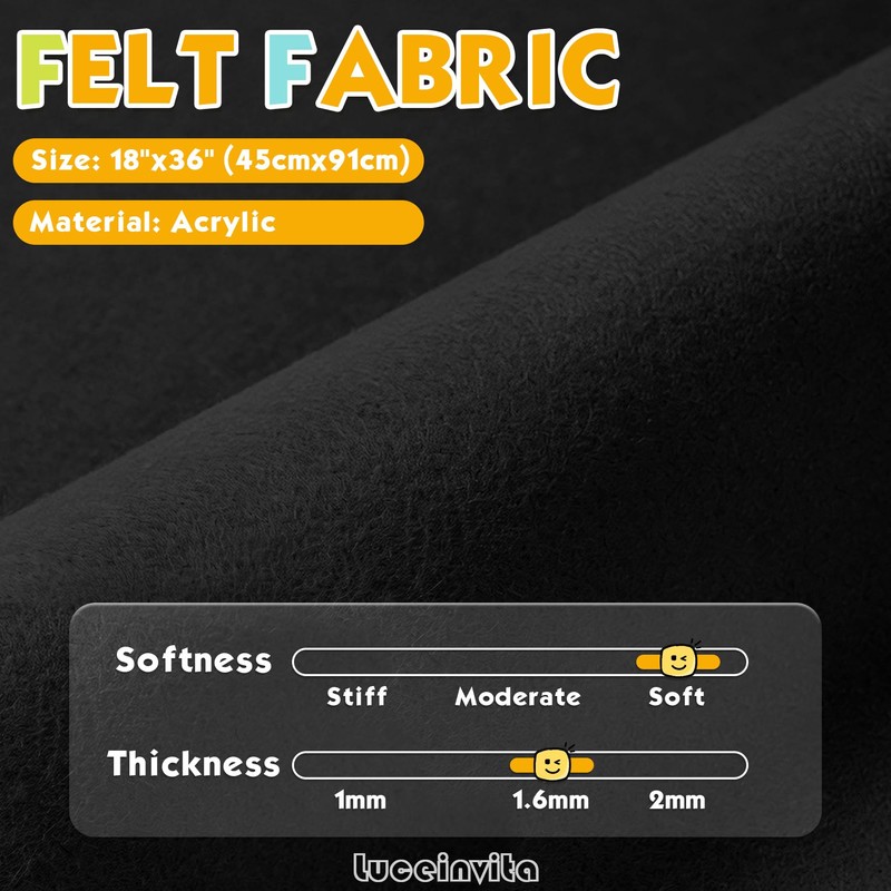Black 18" X 36" Felt Fabric Sheet - 1.6mm Thickness