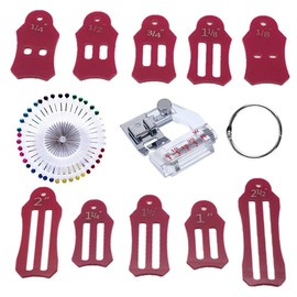Fbshicung 10 Pcs Multi-Sizes Sasher Tool,Quilting Folding Fabric Tape Maker with 40 Pcs Quilting Pins and sewing machine presser foot