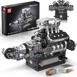 Mould King 10206 V8 Engine Model kit That Runs, Build Your Own Cars Combustion Battery/Motor Blocks Sets, Mechanic Engineering Construction Set, STEM Toy Gift for Adults 14+ Boys(737 PCS)
