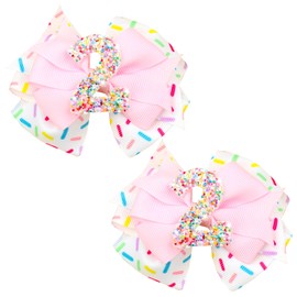 ASDIIT 2Pcs Glitter Birthday Hair Bows, Two Sweet Birthday Decorations Perfect for a Girls Gift, Girl Hair Accessories for Ice Cream Party Decorations