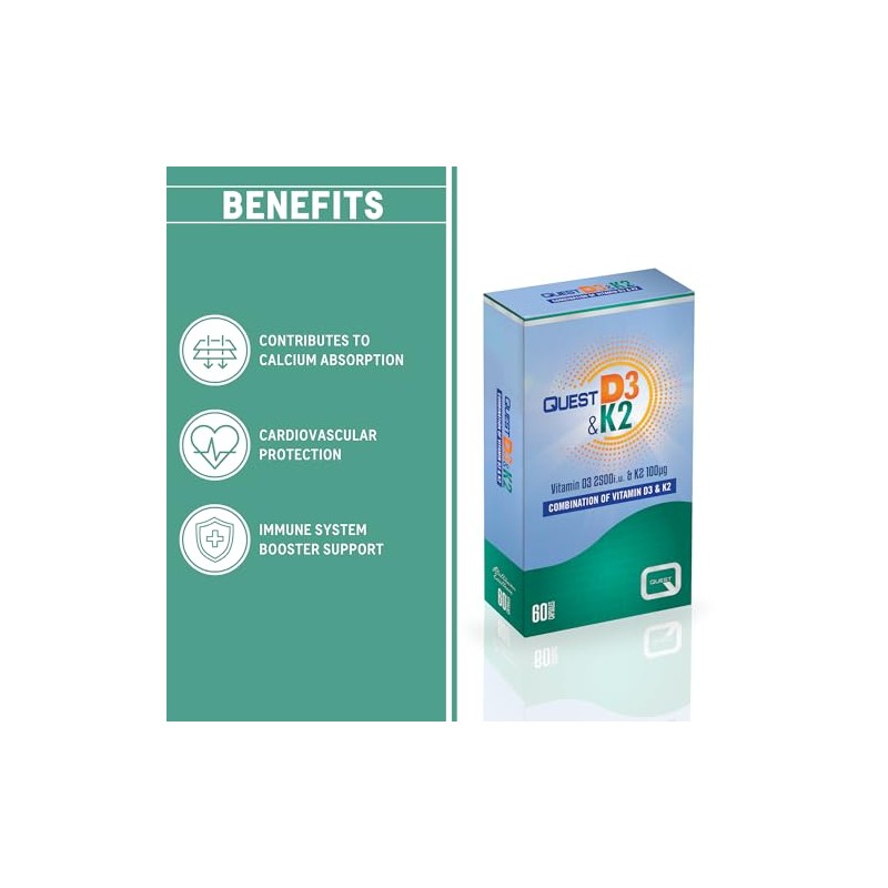 Quest - 60x Vitamin D3 & K2 Vegetarian Capsules. High