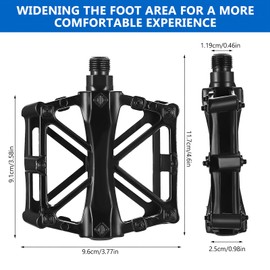 1 Pair Mountain Bike Pedals, MTB Pedals, Bicycle Cycling Bike Pedals, Bicycle Pedals, Anti-Slip Aluminum 9/16 inch Thread Bicycle Cycling Pedals Flat Pedals for Most Bicycles Road Bike, Black