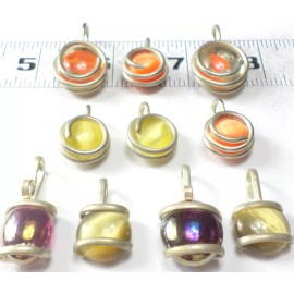Mexico 10 Multi-Colored Cat Eye Wire Wrapped Mexico Alpaca Silver Pendant All Sizes B32