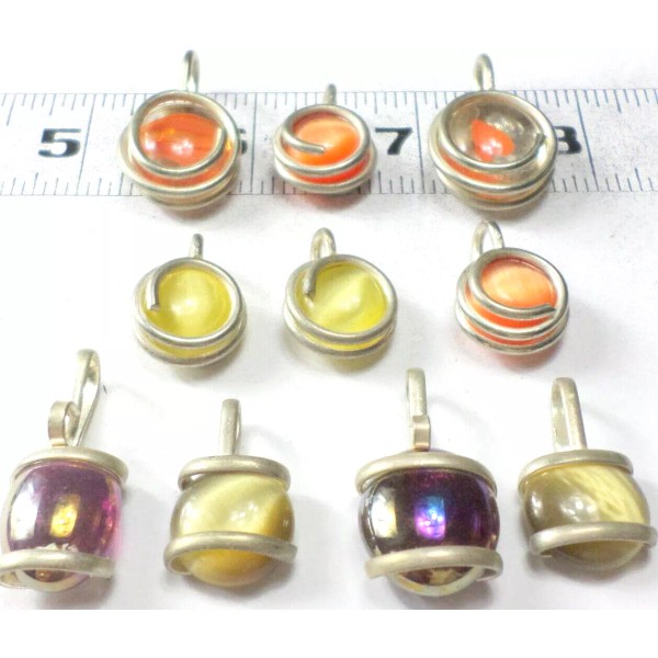 Mexico 10 Multi-Colored Cat Eye Wire Wrapped Mexico Alpaca Silver