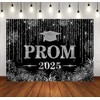 LYCGS 10X8ft Black and Silver Graduation Backdrop Class of 2025