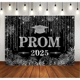LYCGS 10X8ft Black and Silver Graduation Backdrop Class of 2025 Congratulate Graduation Prom Party Decor Banner X-243