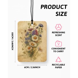 FISWAFY Vintage Floral Car Air Freshener 4 Pcs, Retro Cottagecore Wildflower Hanging Air Freshener for Cars Closet Drawer Books, Flower Car Accessories Mirror Decor for Women