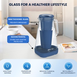 GLACIER FRESH 10 Cup Glass Water Pitcher with 1 Filter of 3X Flow Rate, Purela Glass Pitcher with 5-Stage Filtration Technology, Reduces 99% Chlorine and Improve Taste, Bpa Free, Blue