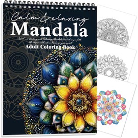 Libros para Colorear para Adultos Mandala, Libro de Colorear con Diseño Dibujado a Mano, Espiral y Impresión en Una Sola Cara, Relajante Antiestrés para Aliviar la Ansiedad