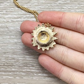 Gold Sunflower Pendant Necklace Handmade