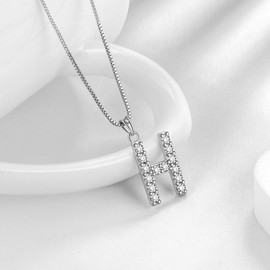 Aurora Tears 26 Letters Necklace/Stud Earrings, 925 Sterling Silver, Initial A-Z Alphabet Pendant/Earring with Cubic Zirconia, Jewellery Gifts for Women, Cubic zirconia, H