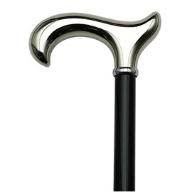 Walking Cane Chrome. This Walking Stick Cane has a Chrome Plated Derby Handle on Shiny Black Hardwood Shaft.