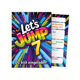 8 Einladungskarten inkl. 8 Umschläge zum 7. Kindergeburtstag Jump Party Mädchen Kinder Jungen coole bunte Einladungen siebte Geburtstag Geburtstagseinladungen Kids
