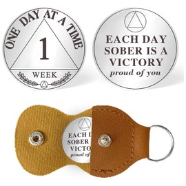 Sobriety Coin Sobriety Chips AA Chip AA Coins ONE Day at A TIME Sober Token Recovery Medallion NA Chips NA Coins Laser Engraved Design with Pu Keychain (1 Week)