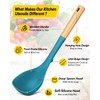 Silicone Soup Ladle and Spaghetti Spoon Set with Wooden Handle,