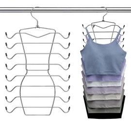 Pack of 2 Folding Space Saving Clothes Hangers, 8 Tier Bra Storage Metal Stainless Steel Hangers, Non-Slip Stable Durable Magic Hanger for Tank Tops, Camisoles, Pyjamas, Bra, Suspender Skirts