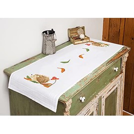 KAMACA Cotton Counted Cross Stitch Kit Hedgehog in The Forest 40 x 100 cm Complete Embroidery Kit with Embroidery Template (Table Runner 40 x 100 cm)