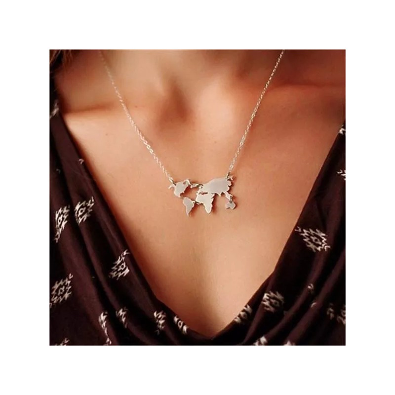 Patry Deluxe Collar Mapamundi Dije Viajero Mochilero Mapa Mundo Colgante