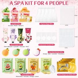 28Pcs sleepover party supplies for girls,4 Set Spa Party Favors kit with Facial Masks Eye Patches Hand Cream Lip Balm Foot Bath Bombs,Ideal Gift for Sleepovers & Birthdays,Safe for All Skin Types