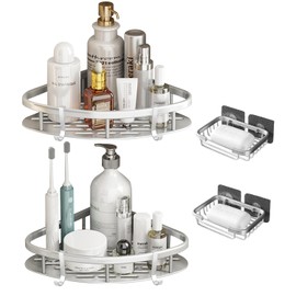 Juego de 4 Estanteria Ducha para Baño,Estante para Baño Sin Taladro,Repisa para Baño Pared,Estante Organizador de Baño,Modelos más gruesos mejorados con 4 Ganchos,para Baño,Cocina,Hotel（Plateado）